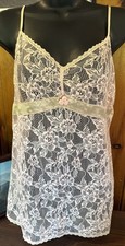 Valerie Stevens Sz M Vintage 90s Pale Pink Lace Sheer Slip Dress Chemise Gown