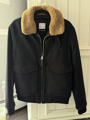 Sandro Men s Shearling Aviator Jacket Size Small, Removable Collar