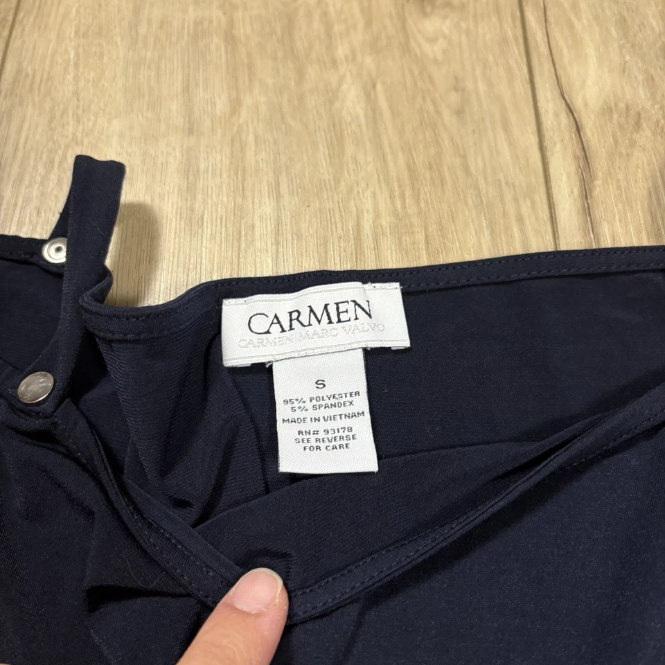 Carmen Marc Valve Navy Blue Cold Shoulder Satin Soft Blouse Business Work Small - Image 3 of 4