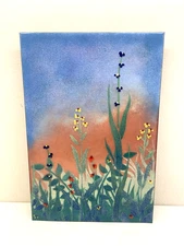 Enamel Painting On Copper Large  12.5" x 8.5" Flowers Foliage