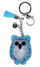 Blue Owl - Bling Crystal - Bag Charm Chain - Keychain Key Ring - Car - Tassel