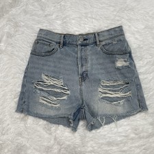 Pacsun High Rise Icon Shorts Women s Size 27 Distressed Blue Denim Button Fly