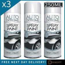 3 x WHITE PRIMER AEROSOL SPRAY PAINT 250ML FAST DRYING FOR AUTO CAR METAL NEW