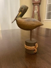 Hand Painted Wooden Pelican Bird Coastal Beach Ocean Seabird Nautical Home Decor