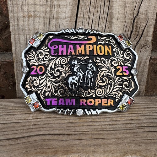 Cowboy Trophy Style Belt Buckle Engraving Rodeo Champion Team Roper 2025