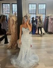Sherri Hill Style 55609 Light Blue Long Lace Prom Dress