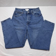 H M Mom Jeans High Waisted Blue Med Wash Ankle 99 Cotton 1 Elastane Size US 8