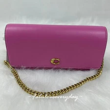 Coach Evie Long Wallet With Chain Crossbody In Leather/Brass/Fuchsia CW586 NWT