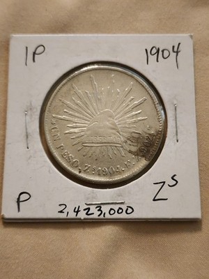1904 Zacatecas Mexico 1 Peso Second Republic Silver Coin