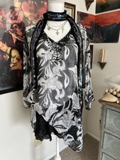 Vintage 90s Y2K Whimsigoth Romantic Sheer Top Size S/M Beaded Floral Chiffon