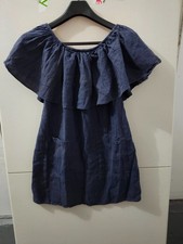 Reformation Dress Womens S Blue Tennessee Mini Off Shoulder Linen Sleeveless Pkt