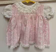 Vintage Cutest One Dress Pink Floral Ruffles Lace Short Sleeve Size 9M Baby Girl