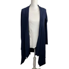Velvet By Graham Spencer Size Large Navy Blue Cotton Open Cardigan Coastal Layer