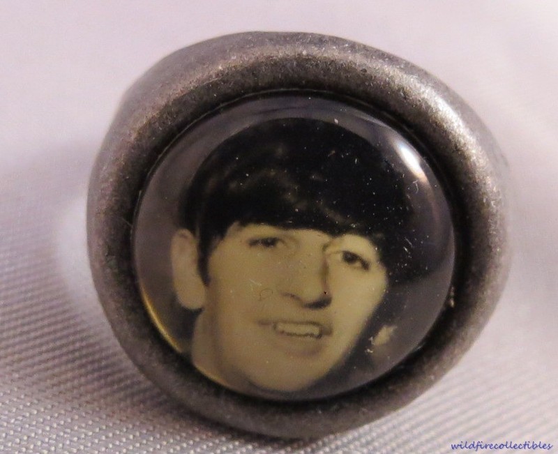 VINTAGE 60S BEATLES RINGO STARR SILVER GUMBALL RING card bw photo adjustable US
