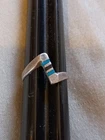 Dainty Vintage Mexican Onyx and Turquoise Inlay Sterling Silver Ring Size 5.5.