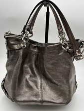 COACH PURSE BROOKE METALLIC HANDBAG SILVER PEWTER BAG HOBO ZIP  As Is 