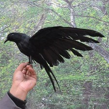 Artificial Bird Realistic Black Crow Ornament Woodland Garden Halloween Decor