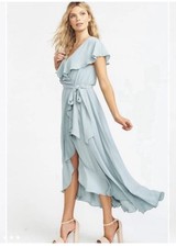 Show Me Your Mumu Jess Ruffle Midi Dress In Silver Sage, Women’s XS, Made in USA