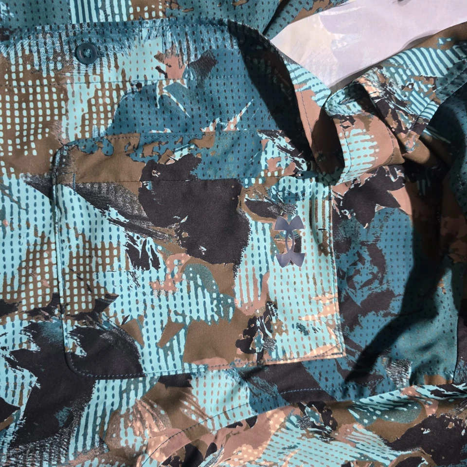 Under Armour UA Men's large Dockside Teal Short Sleeve Button UPF 30 Shirt - Image 3 of 4