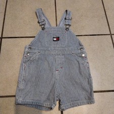 BOYS VINTAGE ENGINEER STRIPE TOMMY HILFIGER SHORT OVERALLS SZ 4T
