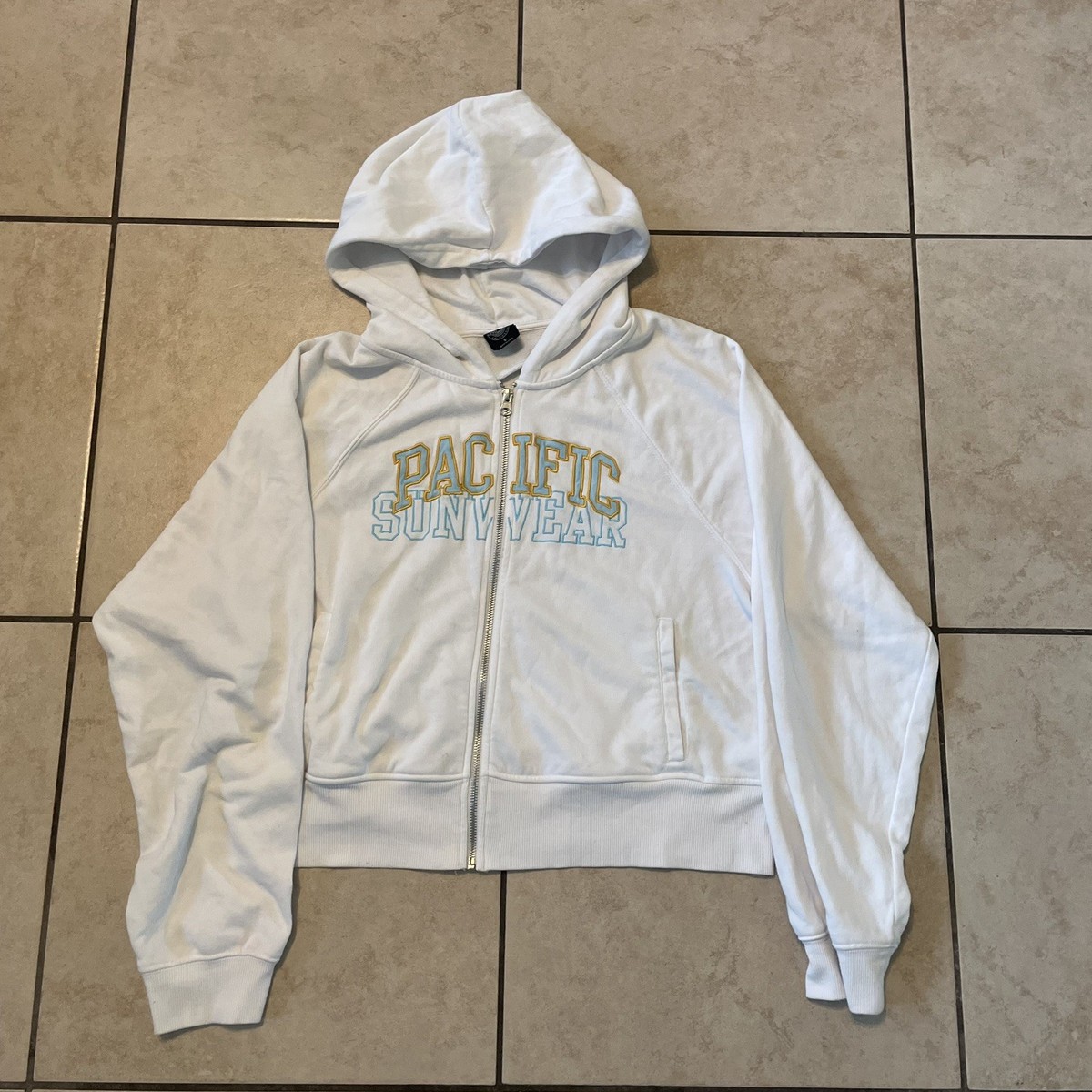 Vintage PacSun Pacific Sunwear White Zip-Up Hoodie Cropped Size S