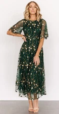 NWT Baltic Born Arabella XL Embroidered Tulle Dress Green Floral Holiday Extra L