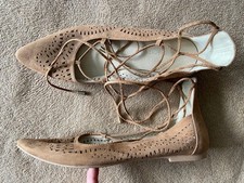 Halb-Schuhe Schnürung braun überkreuz flach Mittelalter 39 echtes Leder