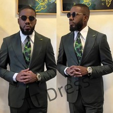 Dark Green Men Suits 2 Pcs Wedding Groom Tuxedos Formal Business Slim Fit Wear
