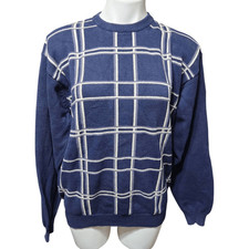 Vintage John Ashford Golf sweater cottonblue white plaid crewneck pullover large