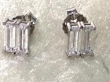 DIAMONIQUE CZ DOUBLE-TAKE BAGUETTE CUT STUD EARRINGS, STERLING SILVER (M4918-52)