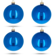 Set of 4 Glossy Blue Glass Ball Ornaments 4 Inches