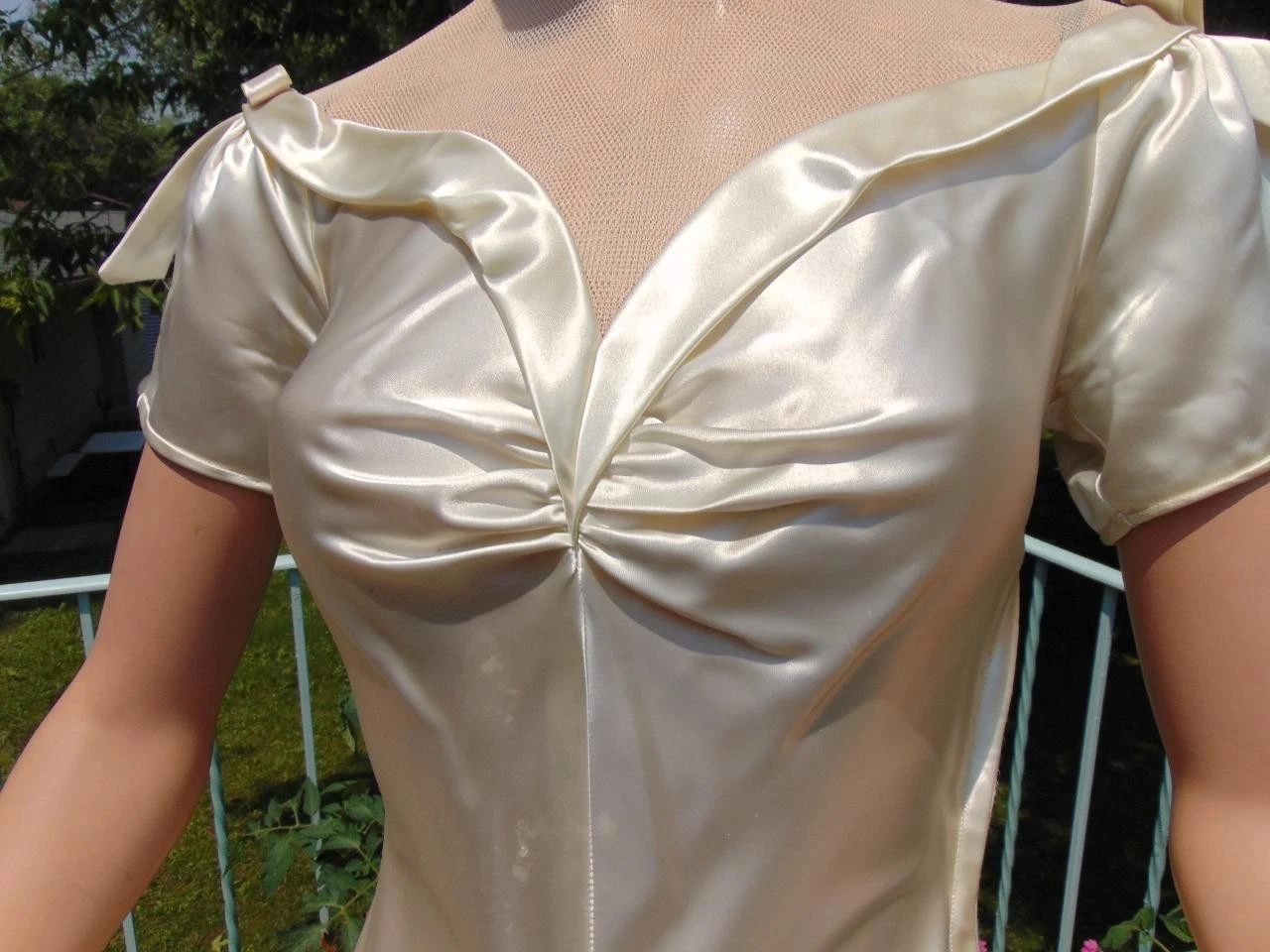 OFF WHITE Abito da sposa danza vintage anni 30 primi anni 40 bianco sporco raso e tulle 24W