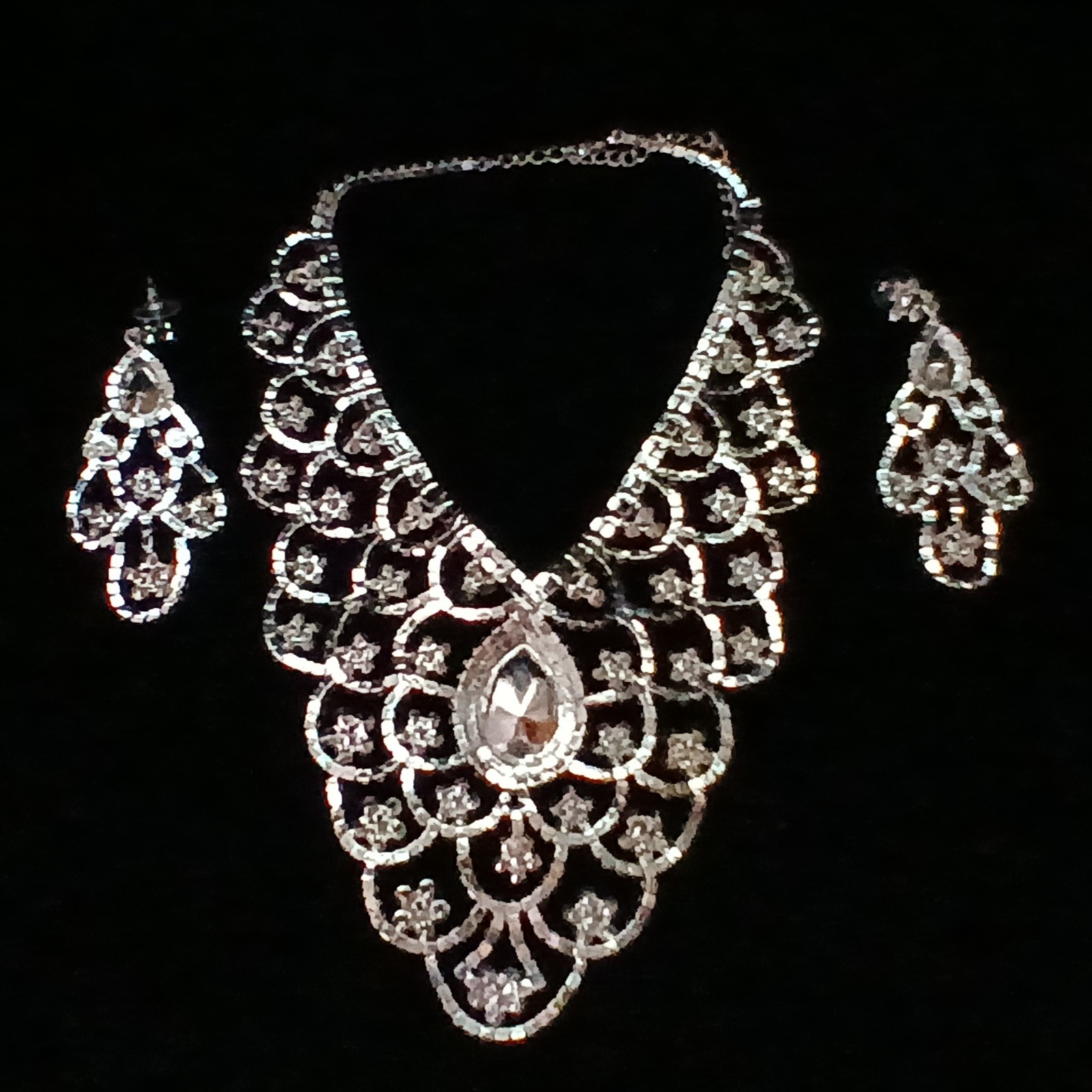 Vtg Rhinestone Necklace & Earring Set Amazing Sta… - image 5