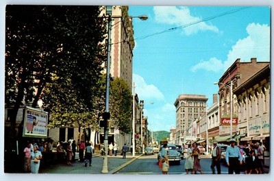 1960 Clarksburg West Virginia Postcard Street Scene Golf Building Stonewall