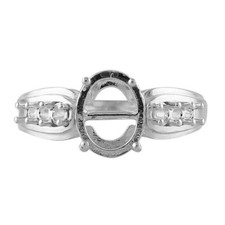 Semi Mount Solitaire 8X10MM Oval Shape Side Accents Ring 925 Sterling Silver