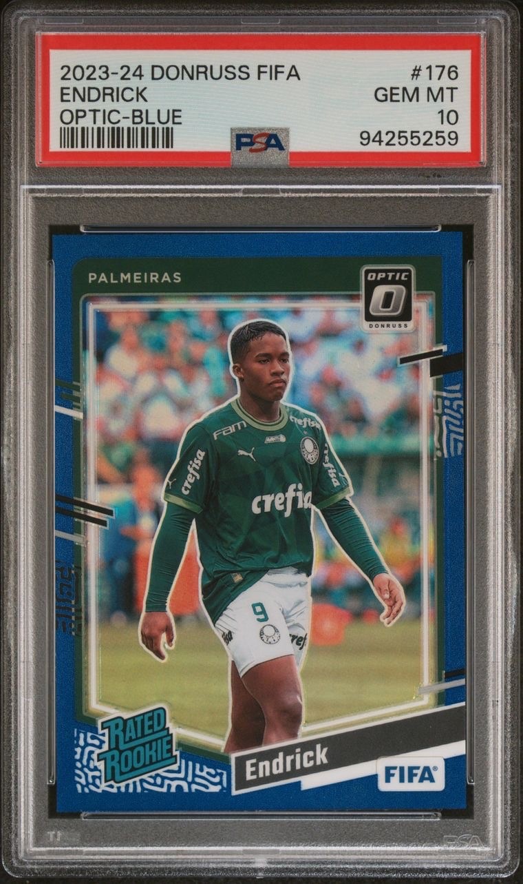 2023-24 Panini Donruss FIFA Endrick #176 Optic - Blue Prizm /99  true RC PSA 10