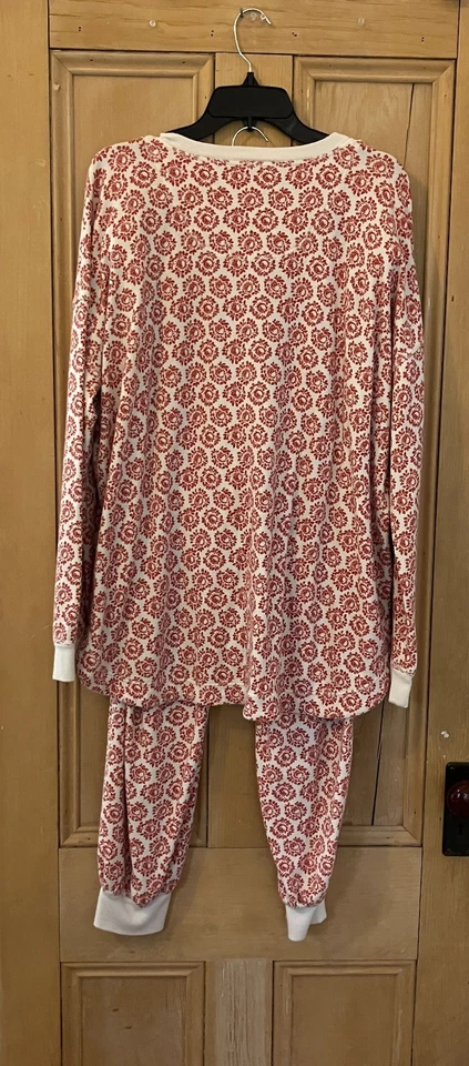 Conjunto de pijama térmico tejido gofre By Anthropologie para mujer talla 1X blanco rojo SP EXC Foto 2 de 4