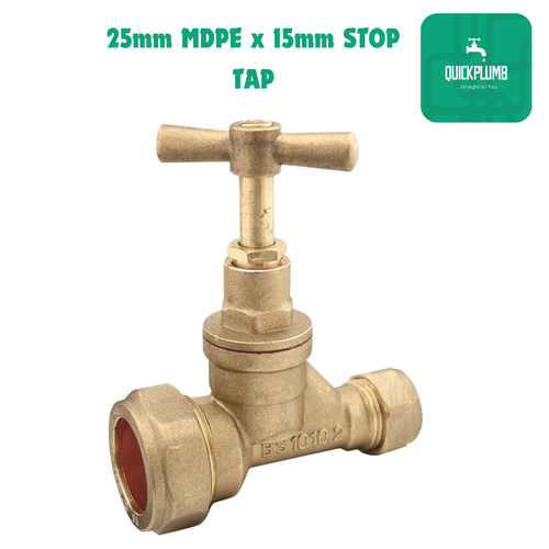 Stop Cock 25mm MDPE x15mm Copper Stop tap Brass Compression WRAS Approved - Picture 2 of 3