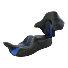 Black+Blue Driver Passenger Seat Backrest Fit For Harley Road Tri Glide 14-23