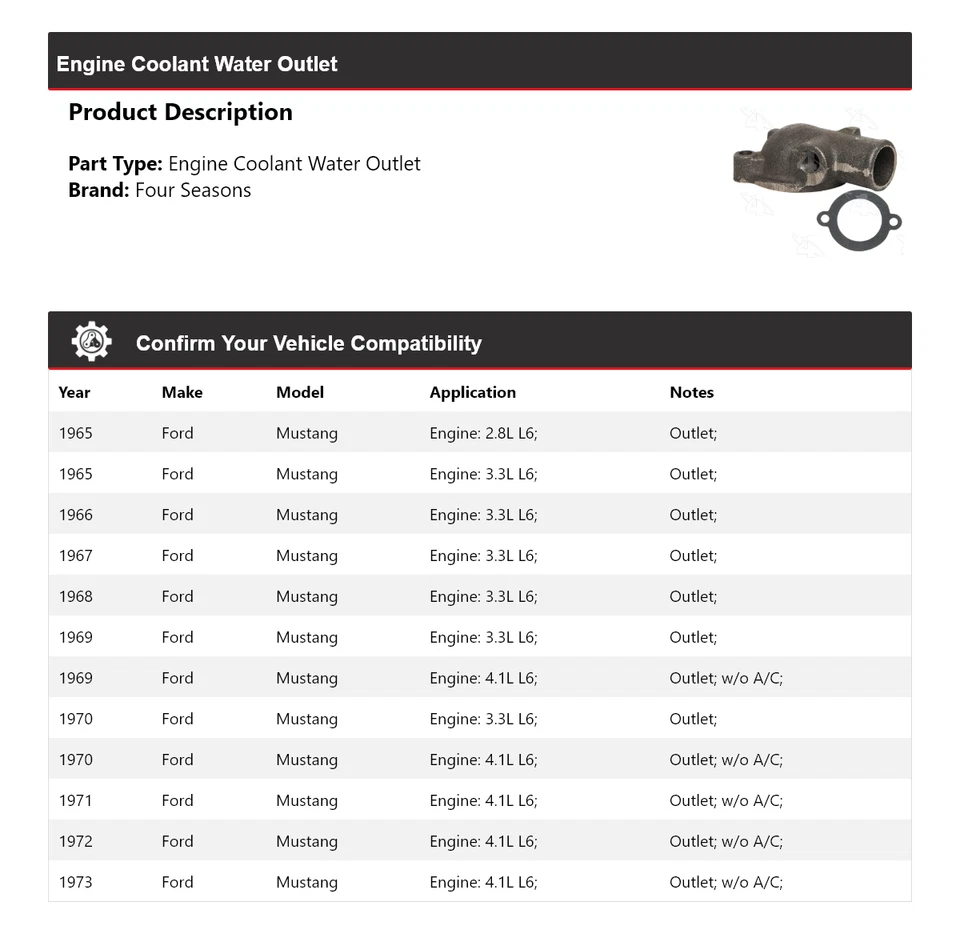 Salida de agua de refrigerante para motor Ford Mustang 1965-1973 4 estaciones 1966 1967 1968 Foto 2 de 4