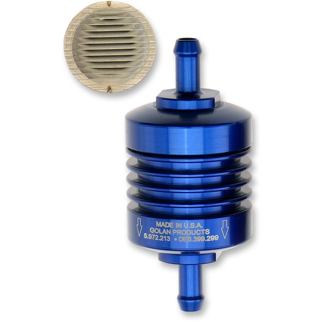 Golan Peak Flow 1/4" Blue Mini Fuel Filter Aluminum Motorcycle Harley