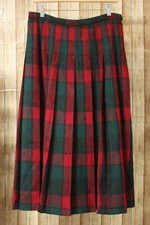 Pendleton 90s Plaid Pleated Virgin Wool Jacquard Skirt Womens 14 Red Green