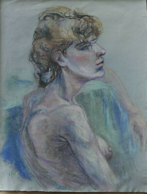 Edith Röhmer  1920-2002..Halbakt...Portrait einer jungen Frau...Pastell...