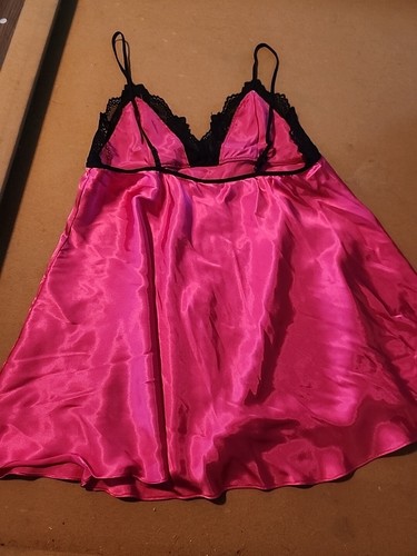 In Bloom By Jonquil Fuchsia Pink Black Lace Lingerie M Babydoll Sexy - Picture 5 of 5