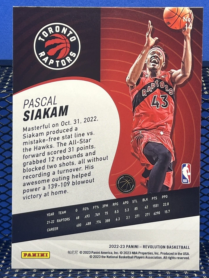 2022-23 Panini Revolution PASCAL SIAKAM Toronto Raptors Base 14 - Image 2 of 2