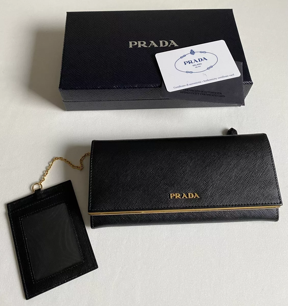 Prada Nero Saffiano Money Clip Wallet, Designer Brand