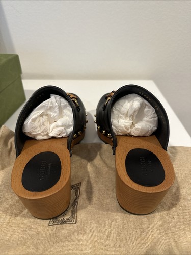 Gucci Stann Horsebit Leather Black Clogs, Gold Studded Size 38 - Picture 4 of 7