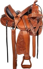 Premium Western Pleasure Trail Leather Horse Saddle Classic Size 10 to 18 inch