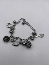 Silver Tone Tennis Charm Bracelet 8”