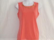 Calvin Klein Top Blouse Rivet and Chain Trim Neck Matte Jersey   M7DH7870 New